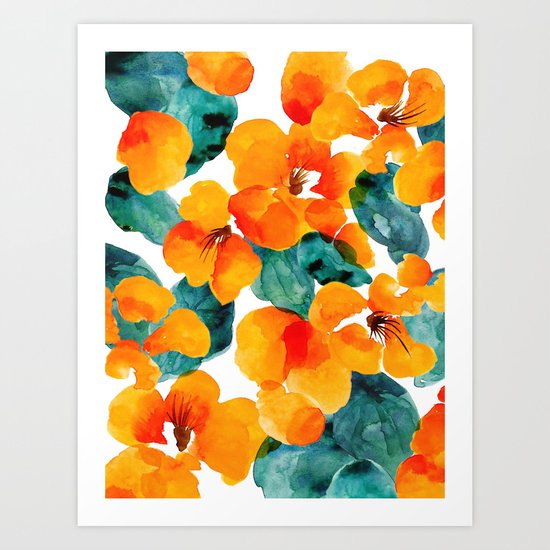 orange floral Art Print