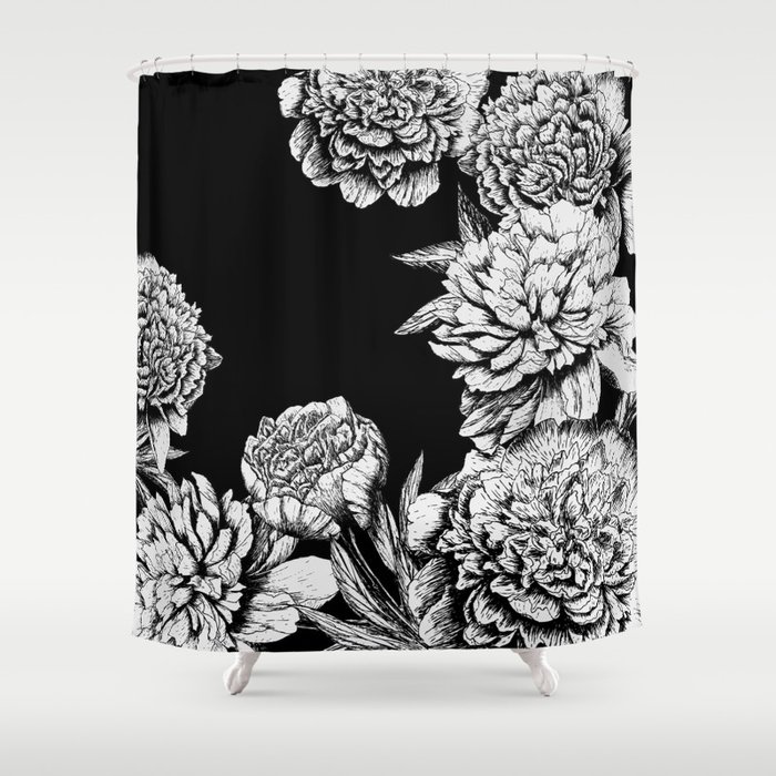 Black And White Shower Curtain, Black And White Flower Shower Curtain