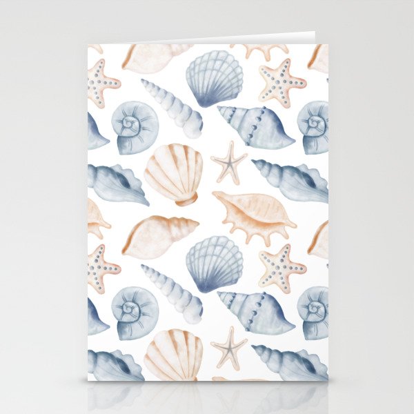 Seashell Watercolor Pattern Illustration Stationery Cards