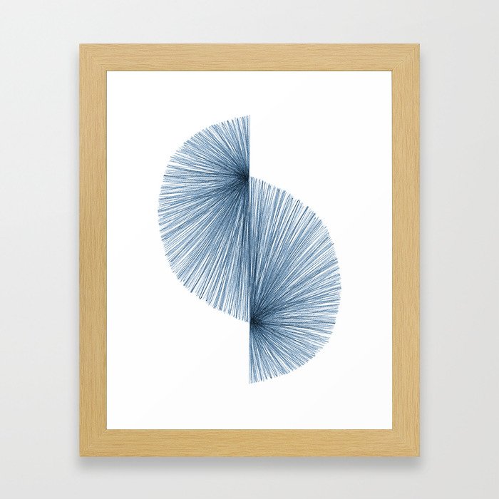 Mid Century Style Modern Geometric Abstract in Indigo Blue Framed Art Print