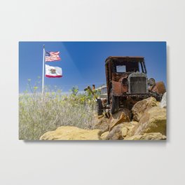 California Republic Metal Print | Color, Photo, Usa, Flags, Rocks, Oldcar, Abandonedcar, California, Coolshot, Blue 