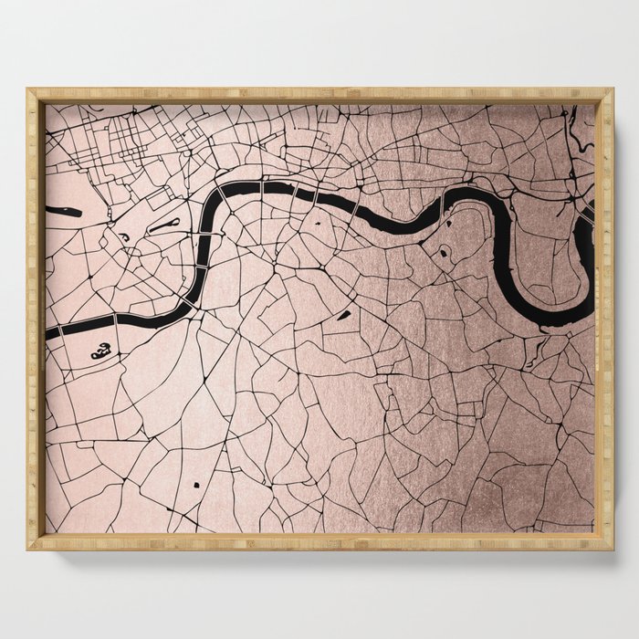 London Rosegold on Black Street Map Serving Tray