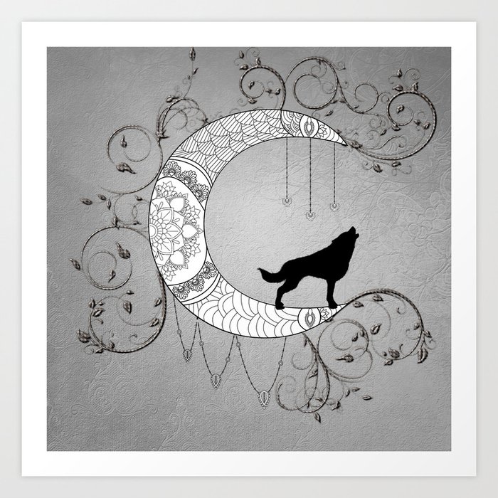 Download Moon mandala design with wolf Art Print by nicky2342 ...