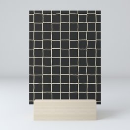 Neutral Black + Beige Tiles Checkered Plaid Mini Art Print