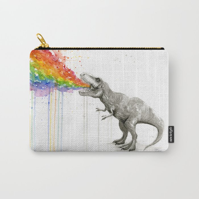 T-Rex Dinosaur Rainbow Puke Taste the Rainbow Watercolor Carry-All Pouch