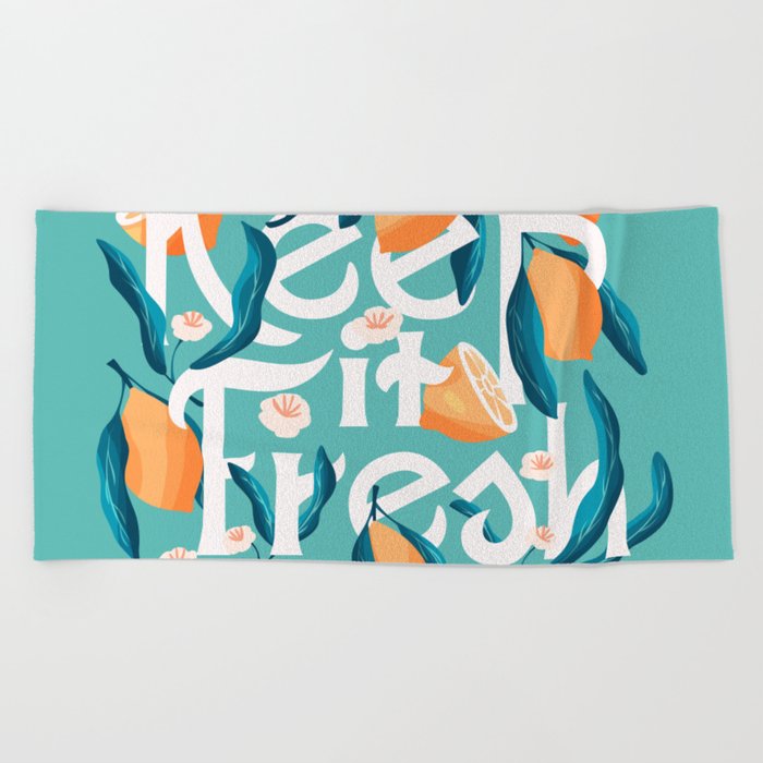 Keep it fresh lettering illustration with lemons VECTOR Beach Towel