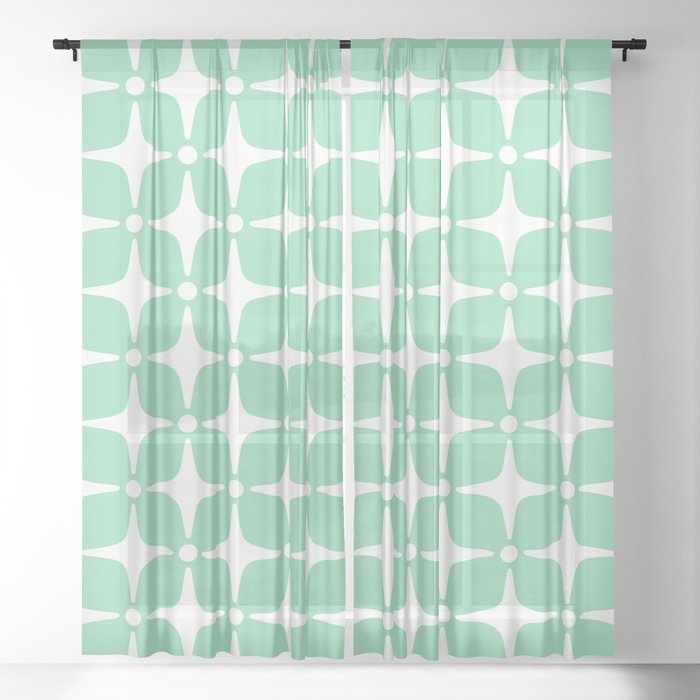Mid Century Modern Star Pattern Mint Green 2 Sheer Curtain By