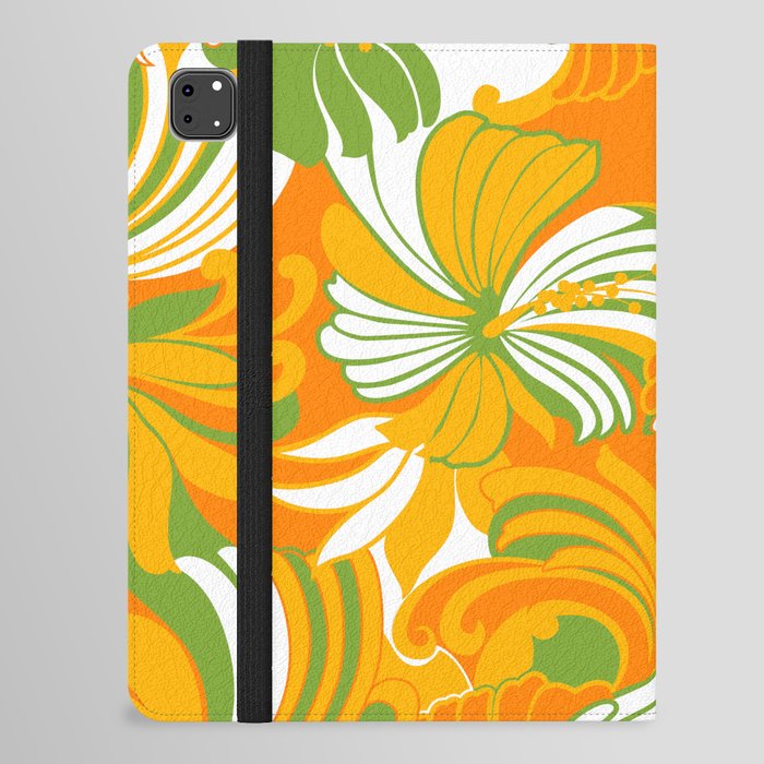 Hibiscus Jungle Retro Hawaiian Hibiscus Muu Muu Print- Orange  iPad Folio Case