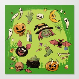 Green Spooky Pattern Canvas Print