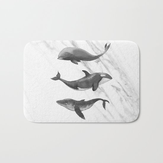 Ocean Whales Marble Black and White Bath Mat