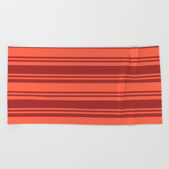 Red and Brown Colored Striped Pattern Beach Towel