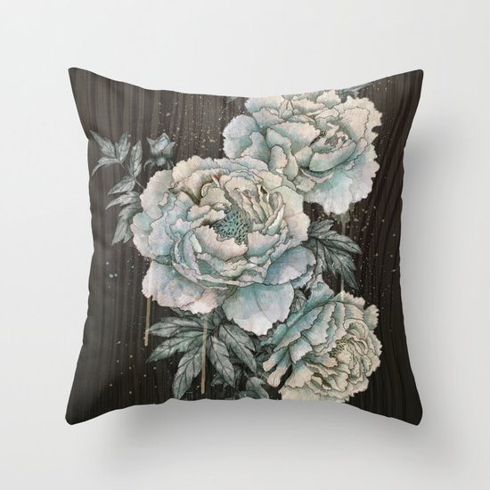 Peony Wood Throw Pillow