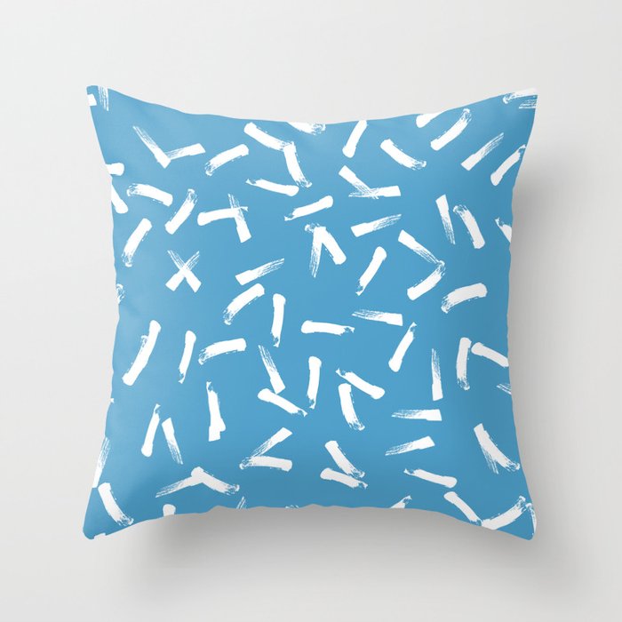 White brush strokes on a blue background Throw Pillow