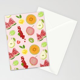 Repeating pattern of sliced fruit and berries Stationery Cards