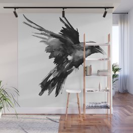 Flying Raven. tribal raven lover black and white raven decor Wall Mural