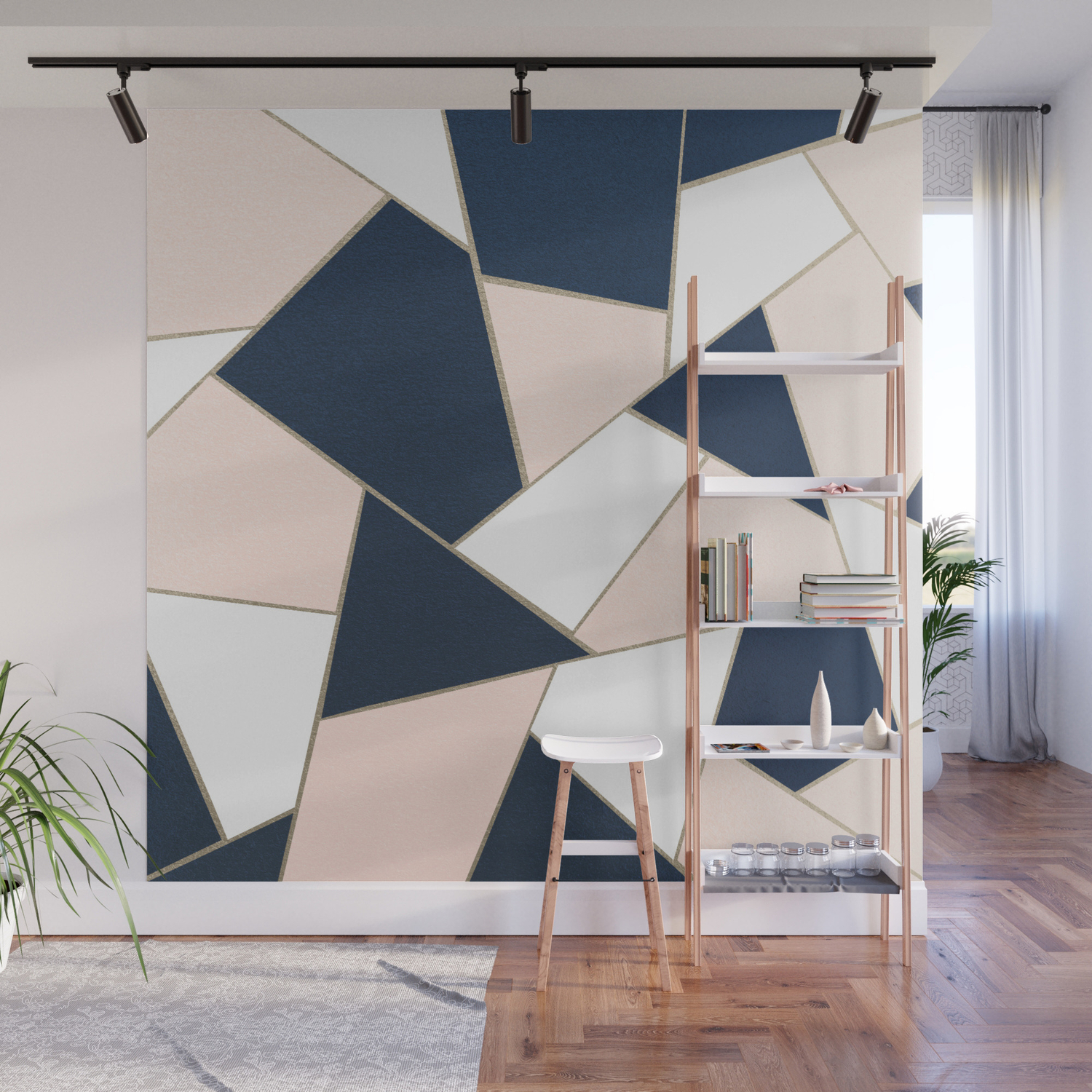 Navy Blue Blush White Gold Geometric Glam 1 Geo Decor Art