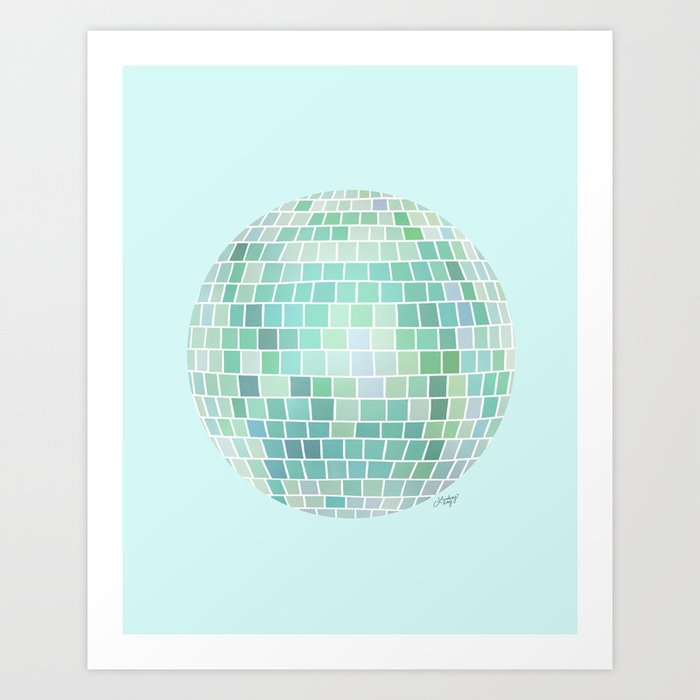 Disco Ball Illustration (Green Palette) Art Print