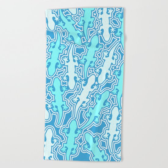 Lizards in teal blue Beach Towel