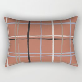 Timeless Tattersall Grid with brown, blue and black stripes over red brick Rectangular Pillow