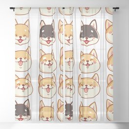 Smiling and Laughing Shiba Inu Pretty Pattern Sheer Curtain