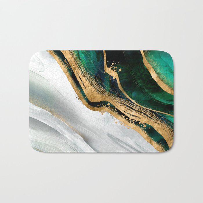 Malachite green watercolor and gold Bath Mat