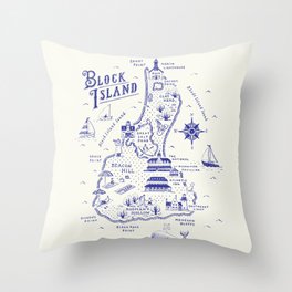 Block Island Map Throw Pillow | Curated, Vintage, Graphic Design, Typography, Illustration 
