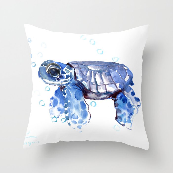 Baby Blue Turtle Throw Pillow