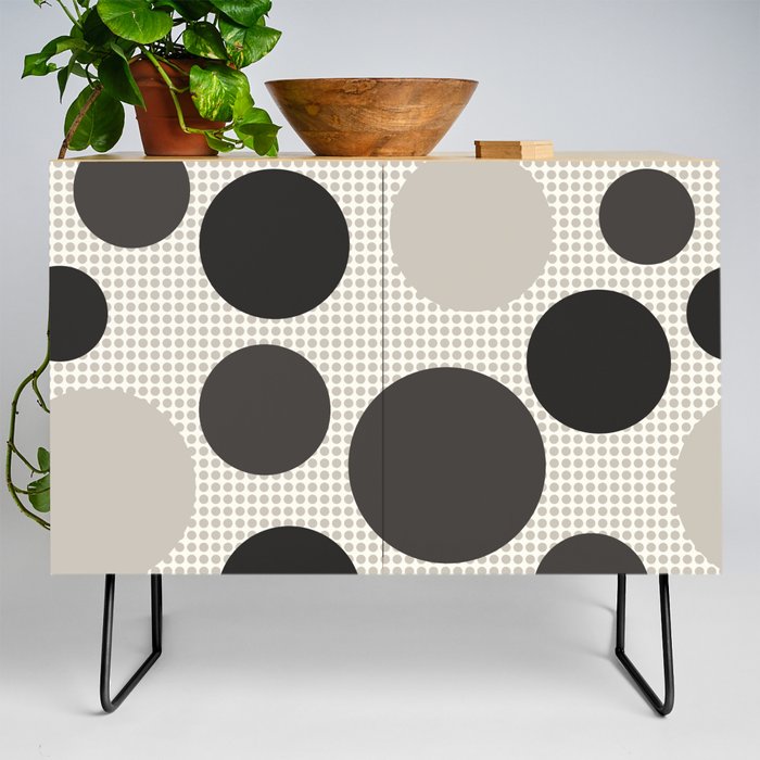 Mid Century Modern Simple Geometric Multi-coloured Dots Pattern - black and white Credenza
