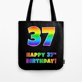 [ Thumbnail: HAPPY 37TH BIRTHDAY - Multicolored Rainbow Spectrum Gradient Tote Bag ]