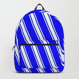 [ Thumbnail: Blue & Mint Cream Colored Striped/Lined Pattern Backpack ]