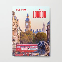 London Travel Poster Metal Print | Travel, Culture, Doubledeckerbus, Retro, Graphicdesign, England, Vintage, Trafalgar, London, Unitedkingdom 