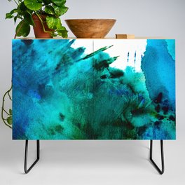 Crashing Waves: a vibrant minimal abstract design in blue, green, and white by Alyssa Hamilton Art  Credenza