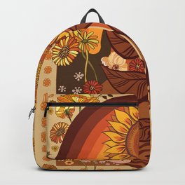 70s, Sunflower, retro, rainbow, warm colors, 60s, boho Backpack