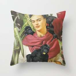 Frida Kahlo - Self portrait with monkeys recreated Throw Pillow