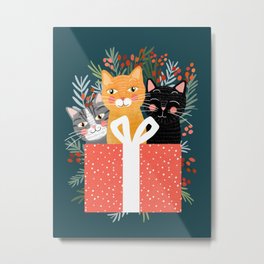 Cats cute christmas xmas tree holiday funny cat art cat lady gift unique pet gifts Metal Print | Cute, Catlady, Animal, Painting, Funny, Nature, Pet, Winter, Feline, Catart 