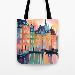 Waterfront #1 colorful naive art - European cityscape Tote Bag