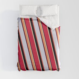 [ Thumbnail: Lavender, Brown, Crimson, and Black Colored Striped Pattern Duvet Cover ]