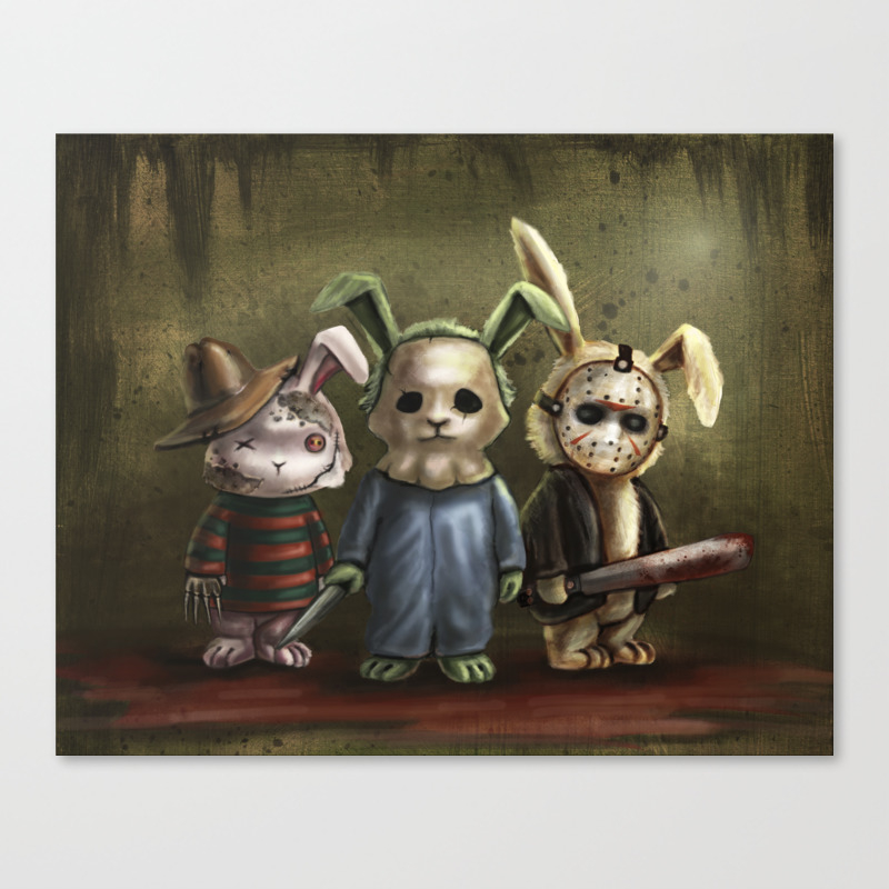 Horror Bunnies Parody Of Jason Freddy And Michael Myers Canvas