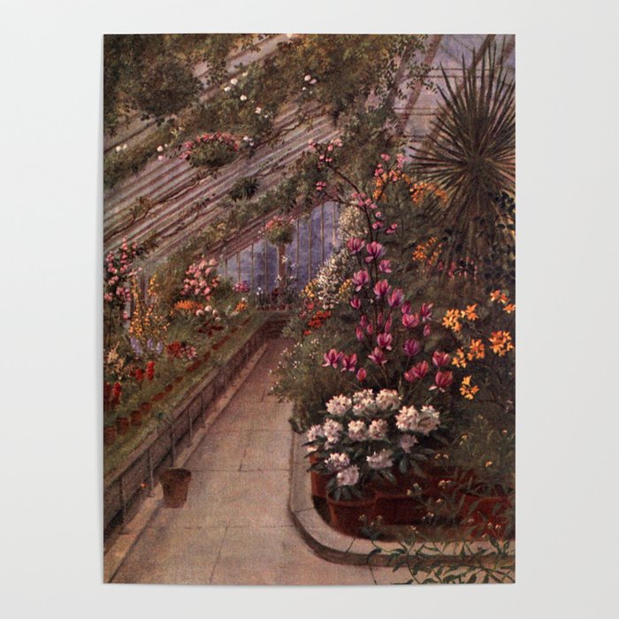 Greenhouse at the Royal Botanic Gardens, Kew landscape floral painting by Thomas Mower Martin Poster