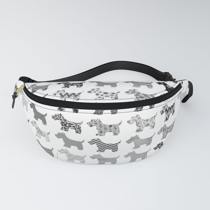 Abstract black white floral geometrical cute dog pattern Fanny Pack