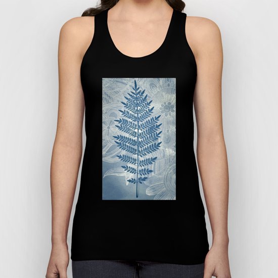Jacaranda Leaf in Blue, Cream, Grey Unisex Tank Top