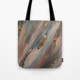 Blue Pink Paint Brushstrokes Gold Foil Abstract Texture Tote Bag