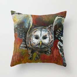 Autumn Flying Barred Owl Throw Pillow