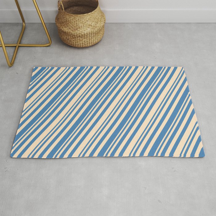 Bisque & Blue Colored Stripes/Lines Pattern Rug