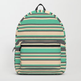 [ Thumbnail: Aquamarine, Dim Gray, and Bisque Colored Lines/Stripes Pattern Backpack ]