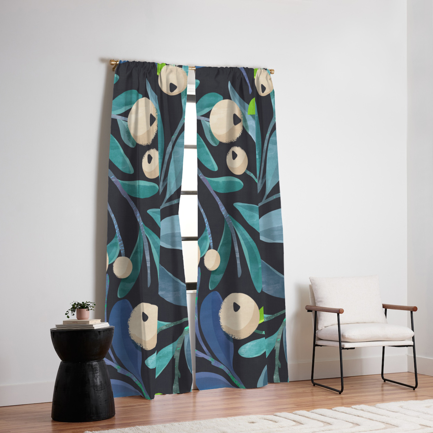 Colorful Mystical Watercolor Floral Plant Pattern Dark Turquoise