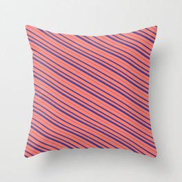 [ Thumbnail: Salmon and Dark Slate Blue Colored Lined/Striped Pattern Throw Pillow ]