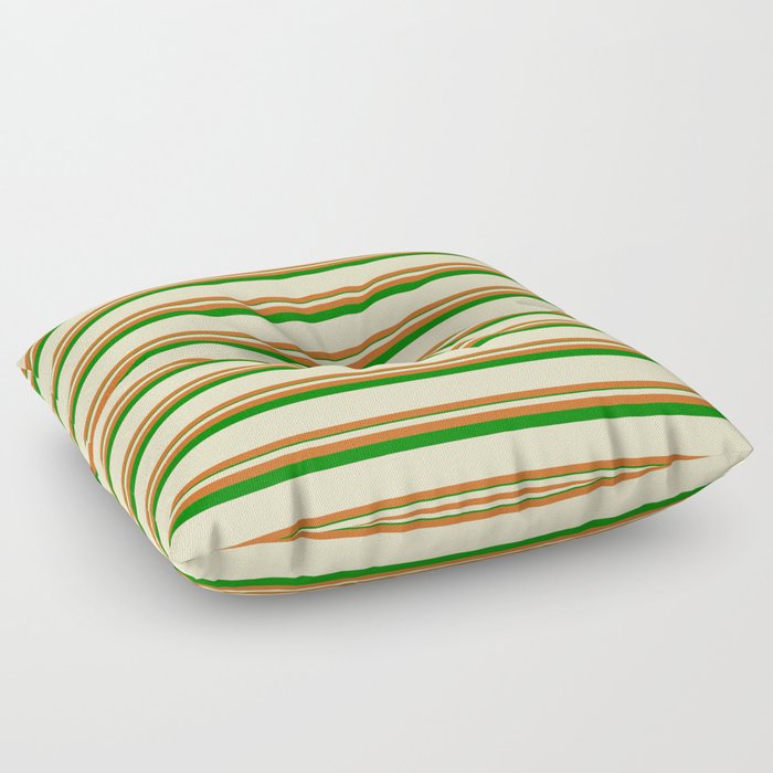 Bisque, Chocolate, and Green Colored Striped Pattern Floor Pillow