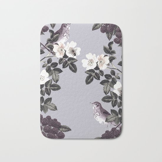 Birds and the Bees Blue Gray Bath Mat