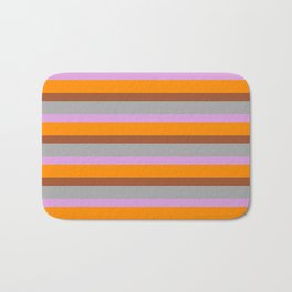 [ Thumbnail: Dark Grey, Plum, Dark Orange, and Sienna Colored Striped/Lined Pattern Bath Mat ]